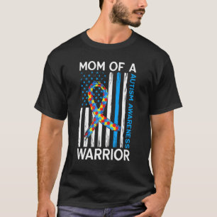 Camiseta Mãe De Um Guerreiro Americano Ribbon Puzzle Autism