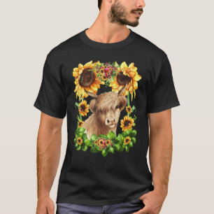 Camiseta Mãe de Verão Adorável Girassol Com Vaca das Terras
