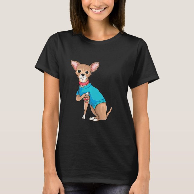 Camiseta Mãe Dia Engraçado Cachorro Chihuahua Eu Amo Mamãe  (Frente)