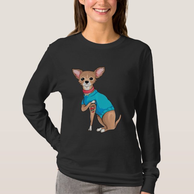 Camiseta Mãe Dia Engraçado Cachorro Chihuahua Eu Amo Mamãe  (Frente)