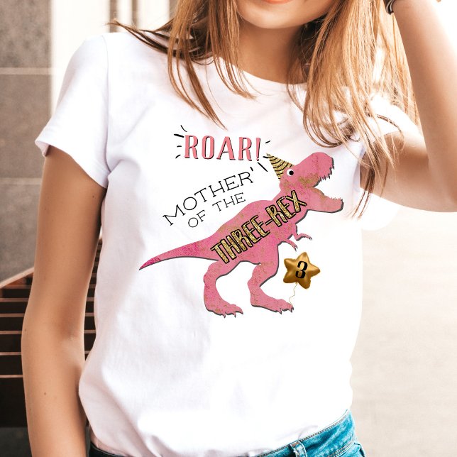 Camiseta Mãe Do aniversário de 3 anos De Dinossauro Três Re (Criador carregado)