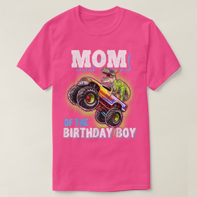 Camiseta Mãe do Birthday Boy Dinosaur Monster Truck Bir (Frente do Design)