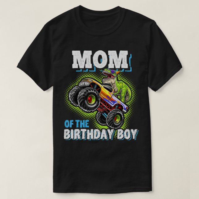 Camiseta Mãe do Birthday Boy Dinosaur Monster Truck Bir (Frente do Design)