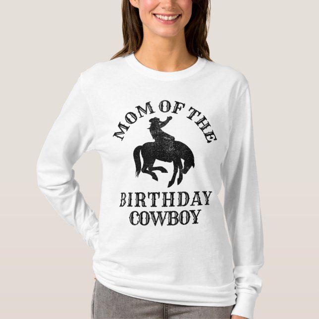 Camiseta Mãe do Birthday Cowboy - Partido Rodeo Ocidental M (Frente)