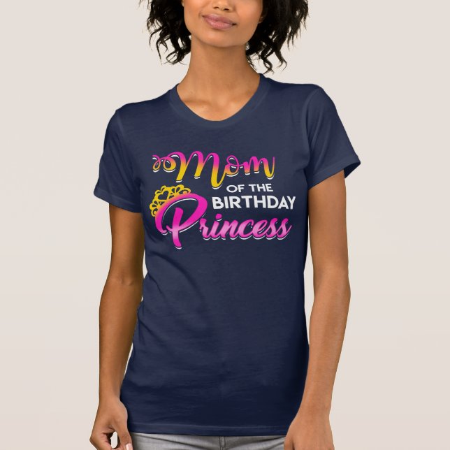 Camiseta Mãe do Festa Amarelo Princesa Rosa de Aniversário (Frente)
