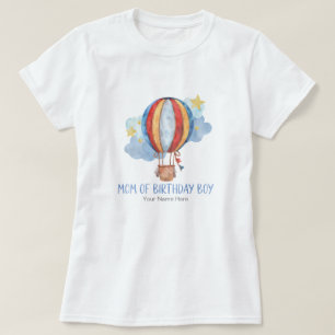 Camiseta Mãe do Menino de Aniversário Balão de Ar Quente Az