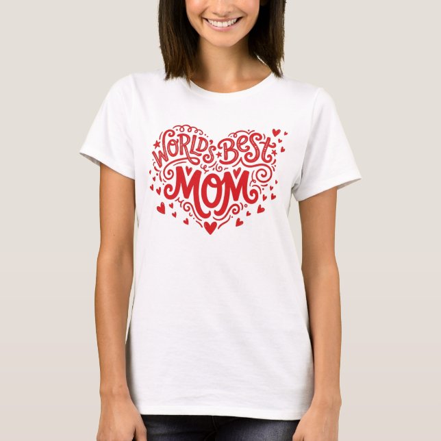 Camiseta Mãe do Mundo Coração Vermelho Letra à Mão (Frente)
