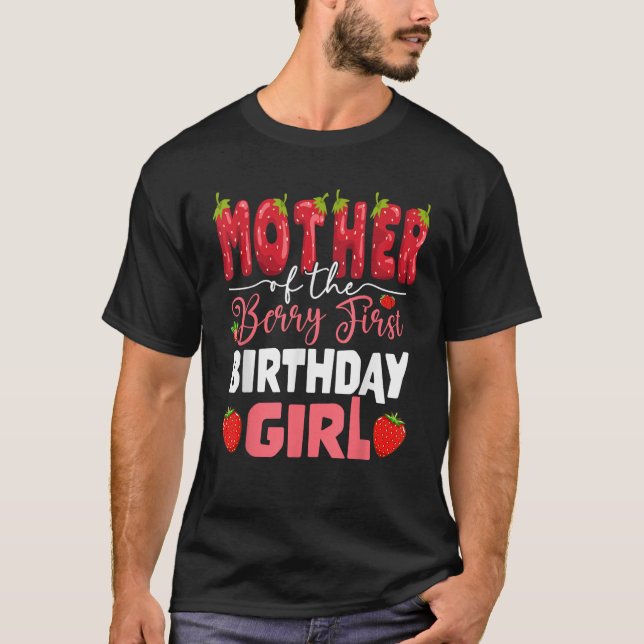 Camiseta Mãe do Primeiro Aniversário da Menina Morango (Frente)