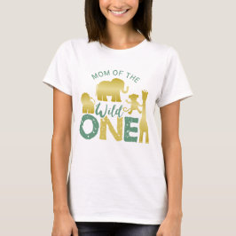 Camiseta Mãe do primeiro aniversario Safari Selvagem Dourad