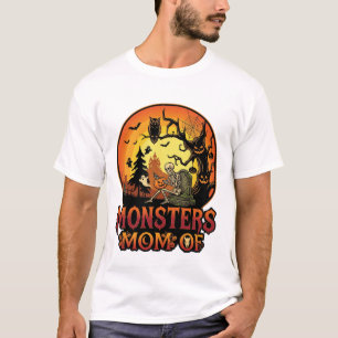 Camiseta Mãe dos Monstros Halloween Esqueleto Abóbora Coruj