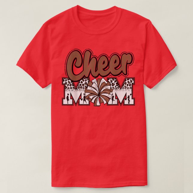 Camiseta Mãe Dourada Leopard Leopard Cartas Cheer Pom Poms (Frente do Design)