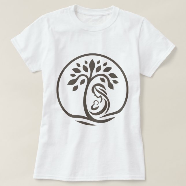 Camiseta Mãe e Árvore bebê Khaki Silhouette Birth, presente (Frente do Design)