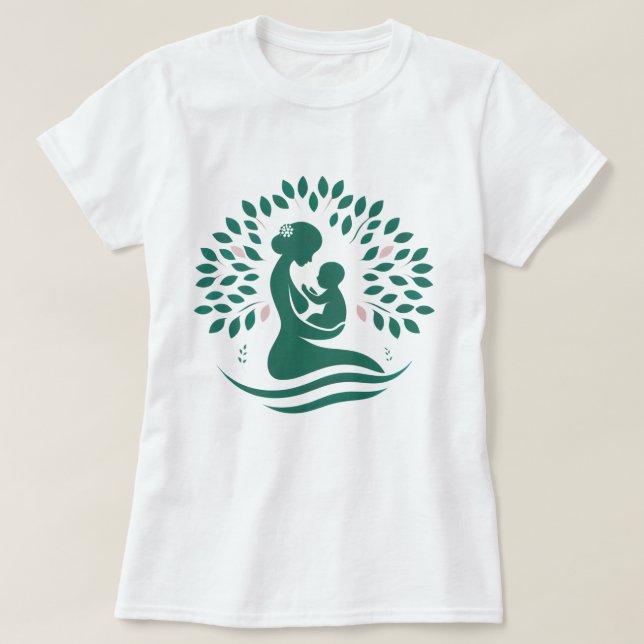 Camiseta Mãe e Árvore Bebê Silhouette Nascimento, Presente (Frente do Design)