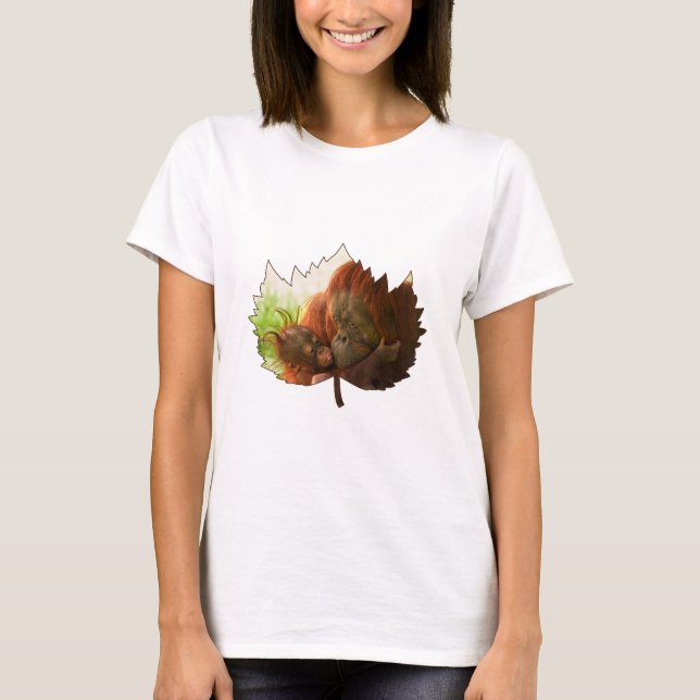 Camiseta Mãe E Bebê De Orangutan (Frente)
