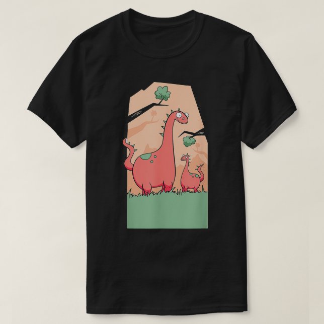 Camiseta Mãe E Bebê Família Dinossauros Bonitos (Frente do Design)