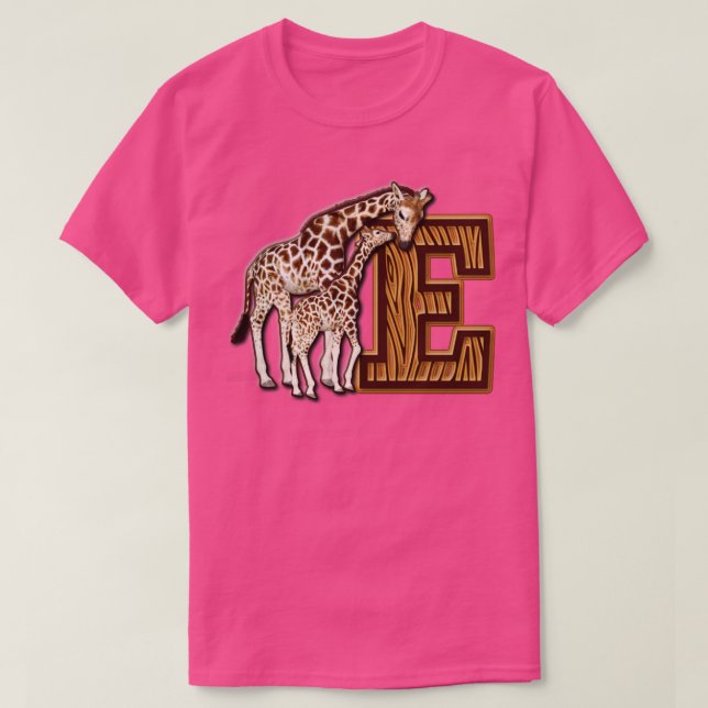 Camiseta Mãe e Bebê Girafa Monograma E (Frente do Design)