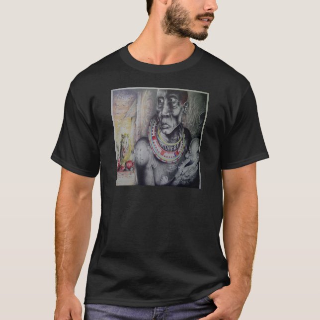 Camiseta Mãe e Criança Maasai com Impressão de Arte Lion/Gr (Frente)