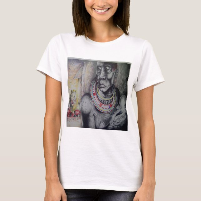 Camiseta Mãe e Criança Maasai com Impressão/Gráfico de Arte (Frente)