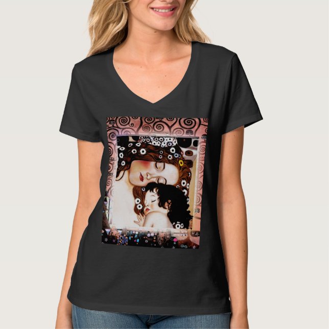 Camiseta Mãe e criança pela colagem de Gustavo Klimt (Frente)