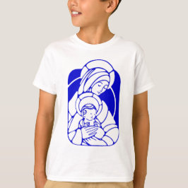 Camiseta Mãe e criança santamente azuis e brancas