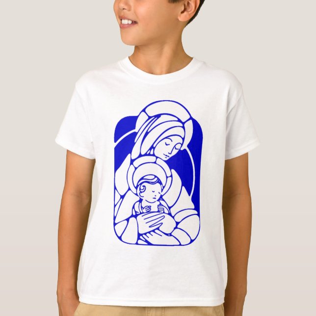 Camiseta Mãe e criança santamente azuis e brancas (Frente)