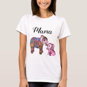 Camiseta Mãe e Elefantes Bebês Bonitos Mãe Nova