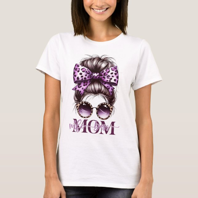 Camiseta Mãe Esposa Chefe de Cabelo Desgrenhado Roxo (Frente)