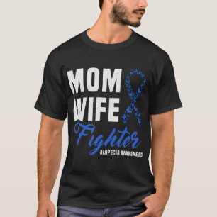 Camiseta Mãe Esposa Combatendo Fita Azul Alopecia Consciênc