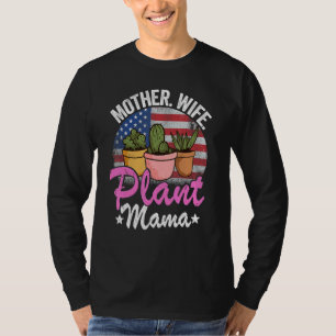 Camiseta Mãe Esposa Planta Mamãe Bandeira Americana Jardine