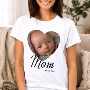 Camiseta Mãe Estabeleceu Roteiro Coração Foto Branco