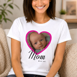 Camiseta Mãe Estabeleceu Roteiro Coração Rosa Foto Branca