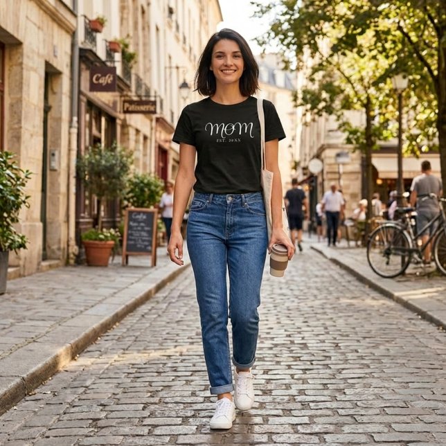 Camiseta Mãe Estabelecida Novo Presente de Mãe Branco Scrip (Mom Established New Mom Gift White Script T-Shirt
)