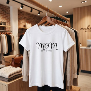 Camiseta Mãe Estabelecida Novo Presente de Mãe Rótulo Preto
