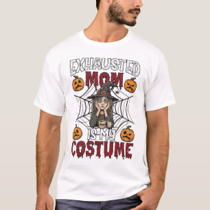 Camiseta Mãe Exausta É Fantasia Bruxa de Halloween Café Abó