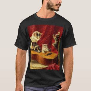 Camiseta Mãe Gato e Gatinhos Brincando com Violão