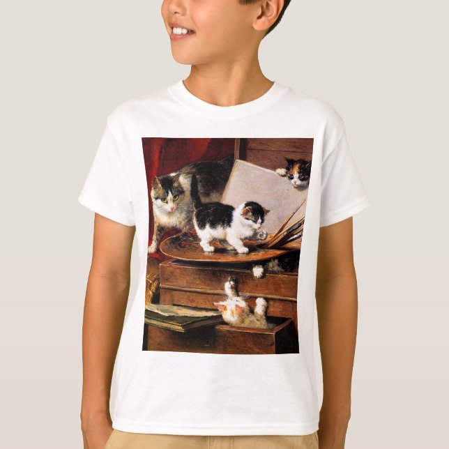 Camiseta Mãe Gato e Gatinhos na Mesa (Frente)