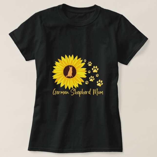 Camiseta Mãe german shepherd com impressões de girassol e p (Frente do Design)