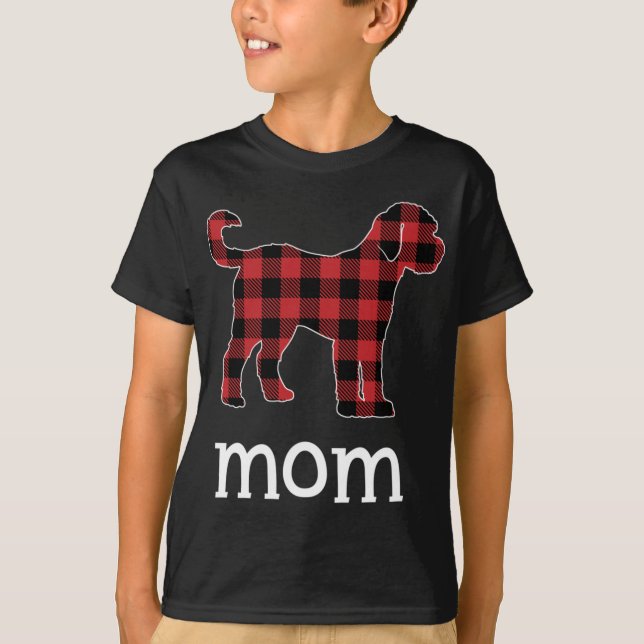 Camiseta Mãe Goldendoodle Red Xadrez Fama de Natal (Frente)