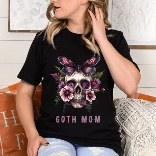 Camiseta Mãe Gótica Floral Caveira Mariposa Roxo Dia das Mã