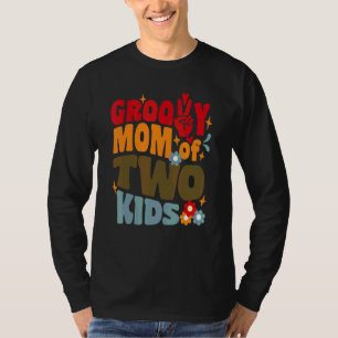 Camiseta Mãe Groovy De Dois Filhos Retro Ondulado 70s Vinta