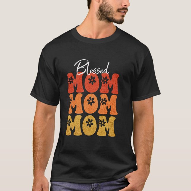 Camiseta Mãe Groovy Mãe Abencoada Dia das Mães Flores Mo (Frente)