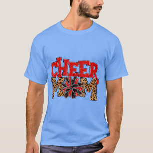 Camiseta Mãe Leopardo com Pom Vermelho e Preto