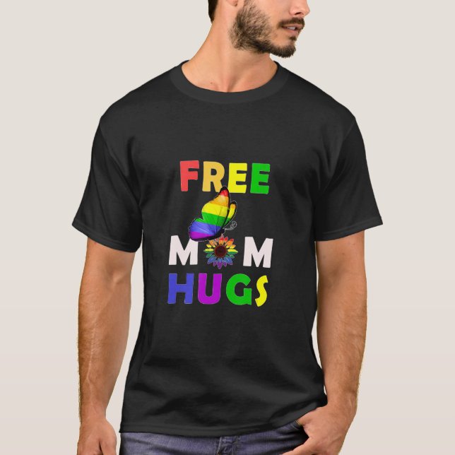 Camiseta Mãe Livre Abraça Ally Borboleta Rainbow LGBTQ Prid (Frente)