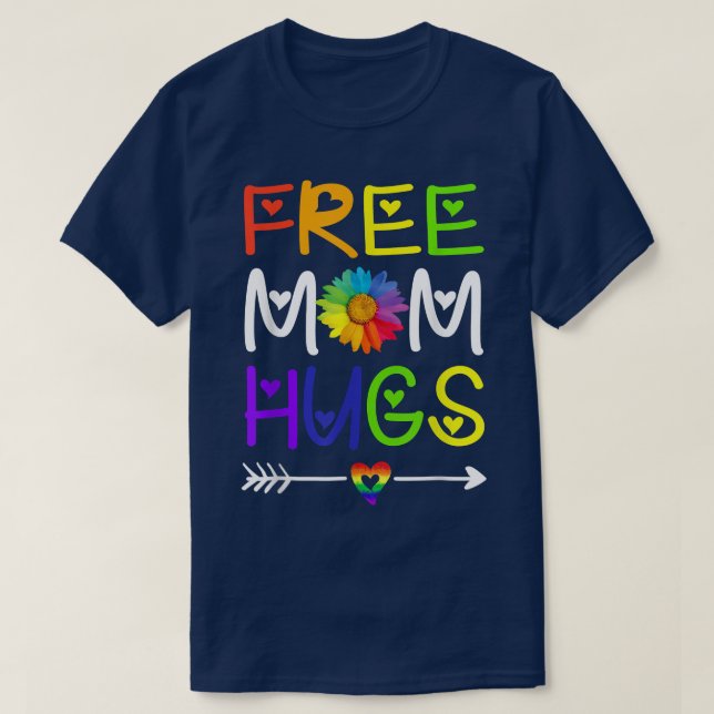 Camiseta Mãe Livre Abraça Daisy Rainbow Coração LGBT Mês (Frente do Design)