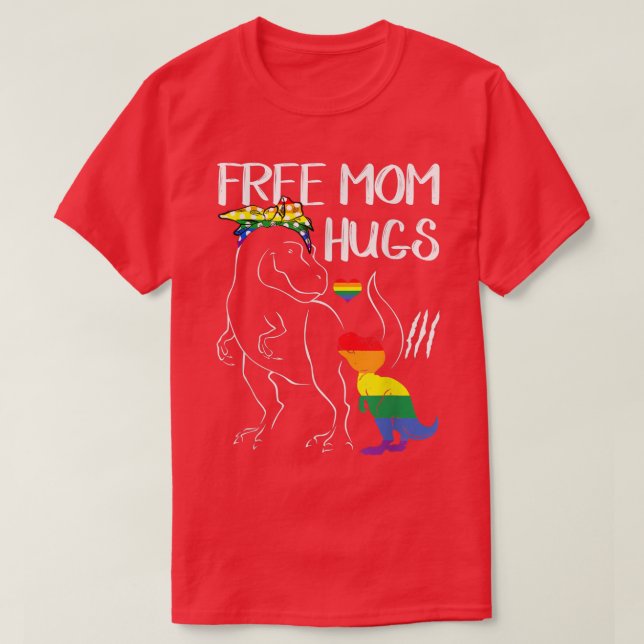 Camiseta Mãe Livre Abraça Orgulho LGBT Mama Dinossauro e Pr (Frente do Design)