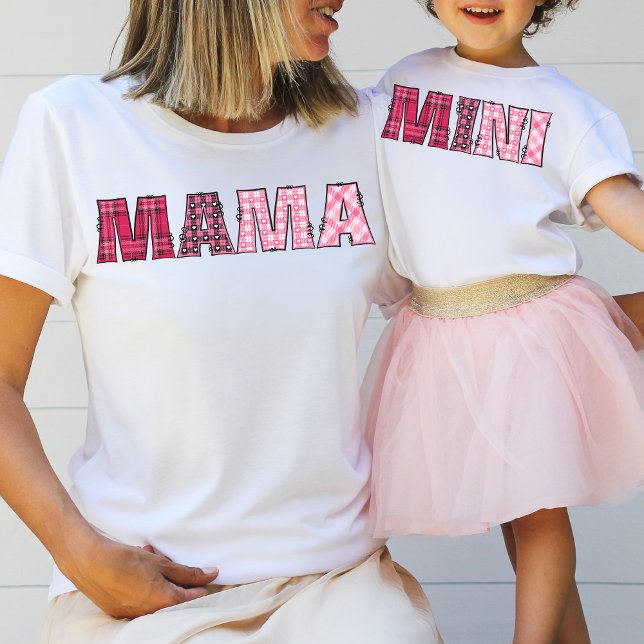 Camiseta Mãe Mãe Bonita Letras De Xadrez Rosa, Russas, Bran (Criador carregado)