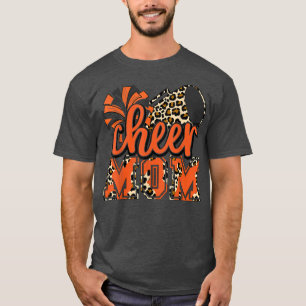 Camiseta Mãe Mãe Laranja Leopard Cheer Poms e Megaphone