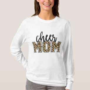 Camiseta Mãe Mãe Leopard Imprime Mães Orgulhosas Cheerleade