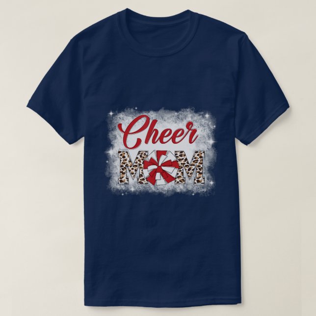 Camiseta Mãe Mãe Leopard Pom Cheerleader Des Sangradas (Frente do Design)