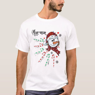 Camiseta Mãe-Mãe Snowman Candy Candi Natal Xmas Engraçad